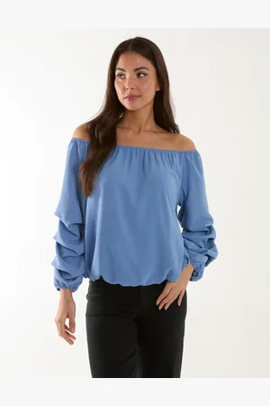 Blue Vanilla Bardot Elasticated Ruched Sleeve Top - S/M /