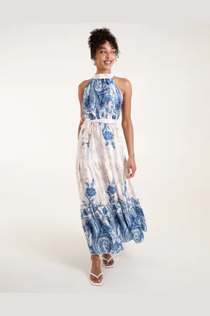 Blue Vanilla Paisley Floral Occasion Dress - L /