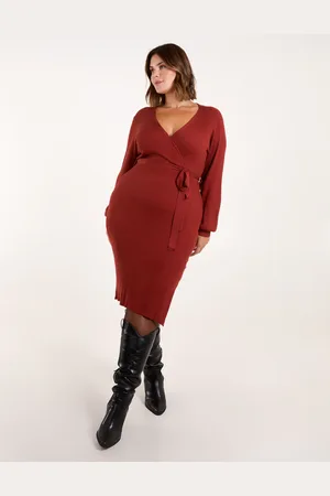 Blue Vanilla Long Sleeve Knitted Wrap Dress - XL /