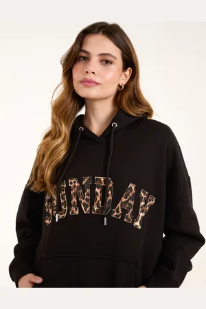 Blue Vanilla Sunday Leopard Print Slogan Hoodie - ONE /