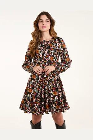 Blue Vanilla Tie Front Blouson Godet Dress - 8 /