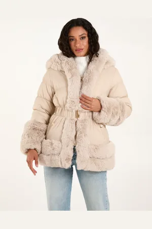 Blue Vanilla Faux Fur Trim Belted Puffer Coat - 8 /