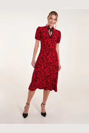 Blue Vanilla Cheongsam Floral Mandarin Collar Floral Midi Dress - 14 /