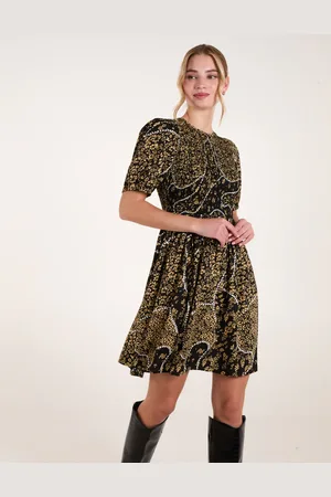 Blue Vanilla Shirred Front Puff Sleeve Mini Dress - L /