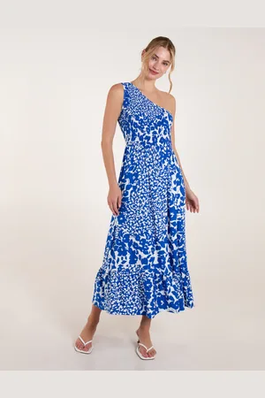 Blue Vanilla Shirred Waist One Shoulder Maxi Dress - L/XL /