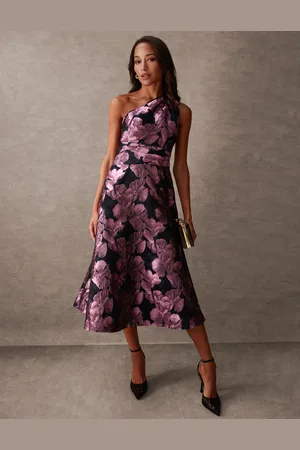 Blue Vanilla Luxe One Shoulder Jacquard Midi Dress - 8 /
