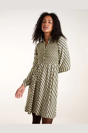 Blue Vanilla Geometric Shirred Mini Shirt Dress - L /