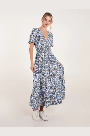 Blue Vanilla Floral Wrap Front Maxi Dress - L/XL /
