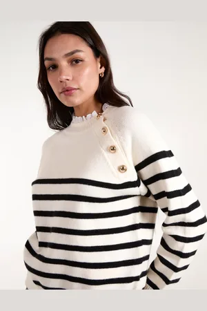 Blue Vanilla Horizontal Stripes Shoulder Button Detailed Jumper - M/L /