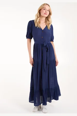 Blue Vanilla Button Through Tie Maxi Dress - 10 /