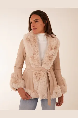 Blue Vanilla Faux Fur PU Coat With Belt - 10 /