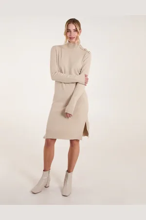 Blue Vanilla Roll Neck Ribbed Jumper Dresss - M /