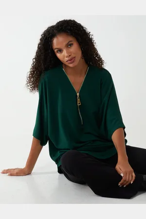 Blue Vanilla Plain Zip Front Top - S/M /