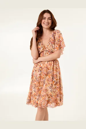Blue Vanilla V Neck Shirred Waist Mini Dress - L/XL /