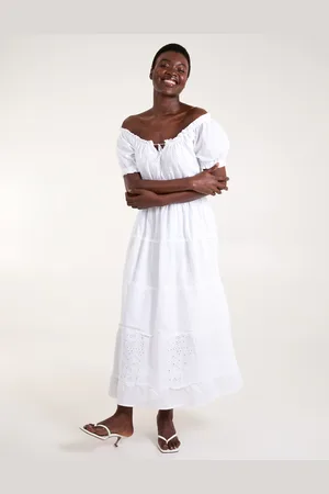 Blue Vanilla Milkmaid Broderie Tiered Maxi Dress - L /