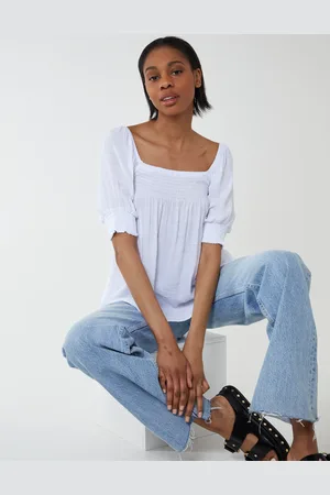 Blue Vanilla Shirred Puff Sleeve Top - M /