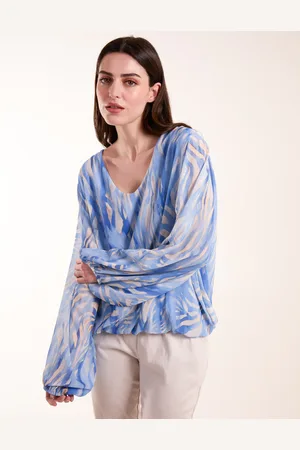 Blue Vanilla Watercolour V Neck Top - S/M /