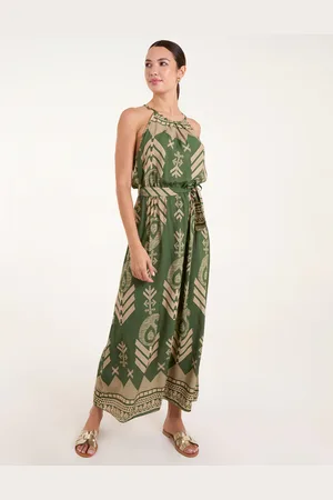 Blue Vanilla Aztec Halter Neck Belted Maxi Dress - M /