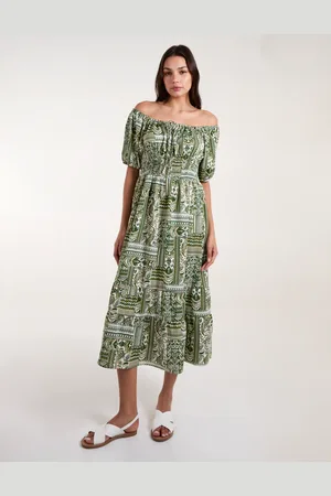 Blue Vanilla Scoop Neck Paisley Midi Dress - L /