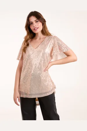 Blue Vanilla Angel Sleeve V Neck Sequin Top - S /