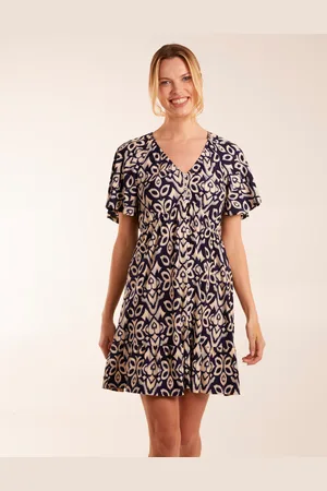 Blue Vanilla Button Through Elastic Waist Mini Dress - M /