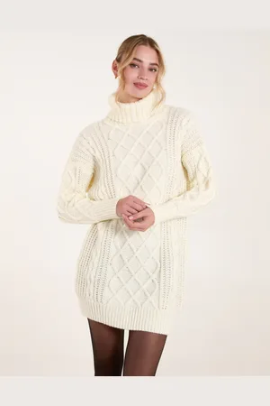 Blue Vanilla Cable Knit Roll Neck Jumper Dress - S/M /