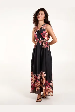 Blue Vanilla Satin Print Double V Wrap Floral Dress - S/M /