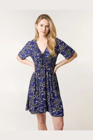 Blue Vanilla Shirred Waist Beaded V Neck Mini Dress - L/XL /
