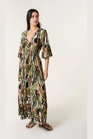 Blue Vanilla Elasticated Neck Shirred Waist Maxi Dress - L/XL /
