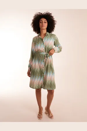 Blue Vanilla Zig Zag Print Shirt Dress - S /