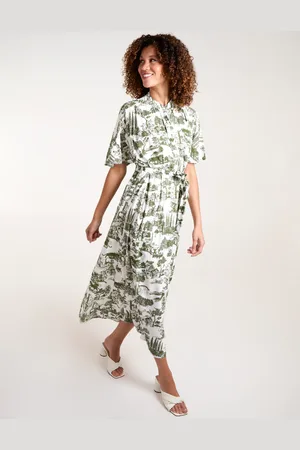 Blue Vanilla Porcelain Printed Belted Shirt Dress - L /