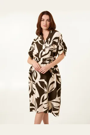 Blue Vanilla Abstract Print Collarless Shirt Dress - M-L /