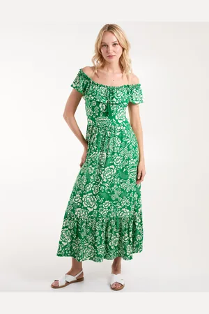 Blue Vanilla Elasticated Bardot Printed Maxi Dress - S /