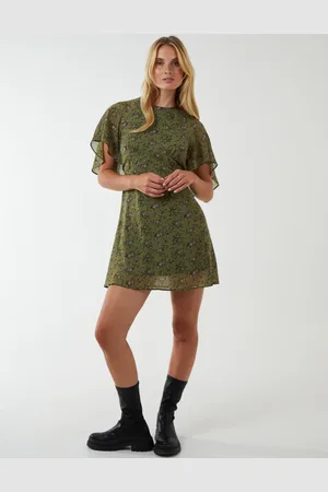Blue Vanilla Floral Print Flutter Sleeve Mini Dress - 8 /