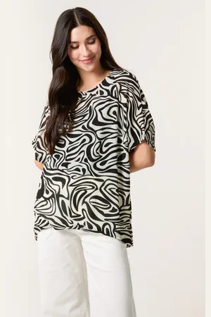 Blue Vanilla Short-Sleeved Top With Abstract Print - M/L /