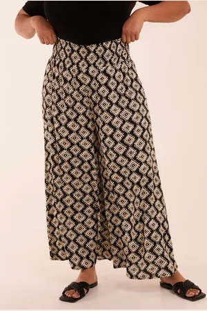 Blue Vanilla Curve Shirred Wide Leg Aztec Trousers - 26/28 /