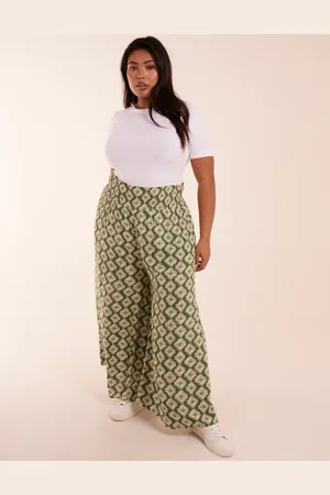 Blue Vanilla Curve Shirred Wide Leg Aztec Trousers - 26/28 /