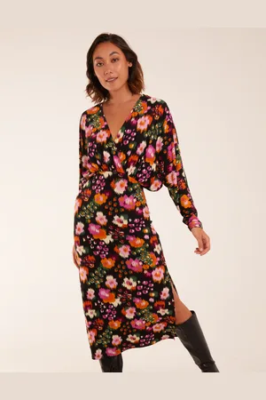 Blue Vanilla Wrap Batwing Floral Midi Dress With Side Split - S /