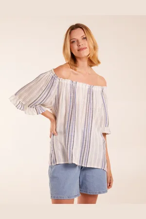 Blue Vanilla Lurex Strip Bardot Top - S /