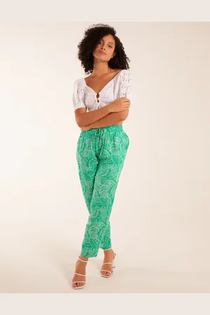 Blue Vanilla Leaf Print Capri Trousers - S /