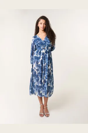 Blue Vanilla Ring Belt Print Dress - L /
