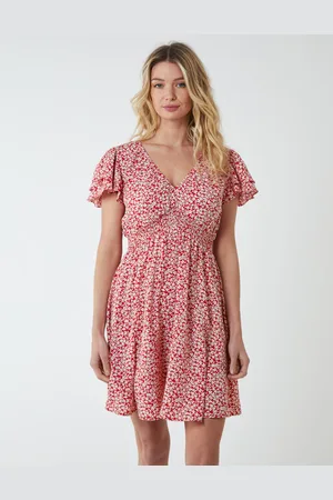 Blue Vanilla Double Ruffle Empire Shirred Mini Dress - 8 /