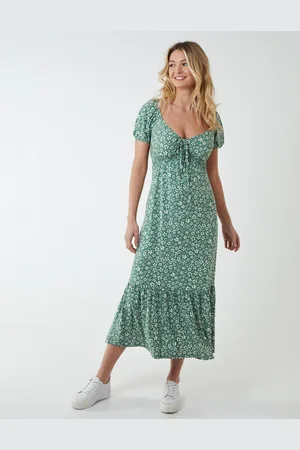 Blue Vanilla Shirred Milkmaid Sweetheart Midi Dress - 10 /