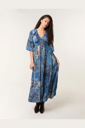 Blue Vanilla Embellished Sleeve V Neck Maxi Dress - M /