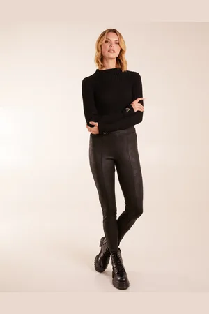 Blue Vanilla Seam Detail PU Leather Look Leggings - L /