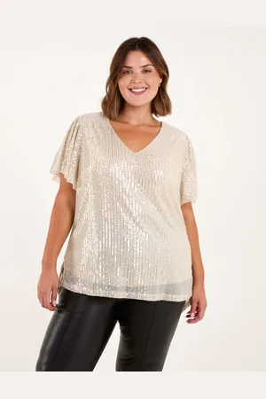 Blue Vanilla Curve Sequin Flutter Sleeve Top - 26/28 /