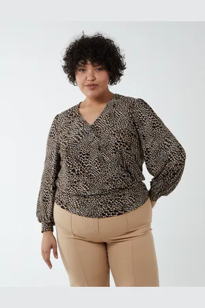 Blue Vanilla Curve Animal Printed Wrap Front Deep Hem Band Top - 18/20 /