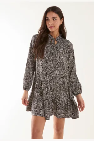 Blue Vanilla Shirred Cheetah Smock Dress - 10 /