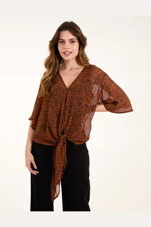 Blue Vanilla Tie Front V Neck Blouse - S/M /