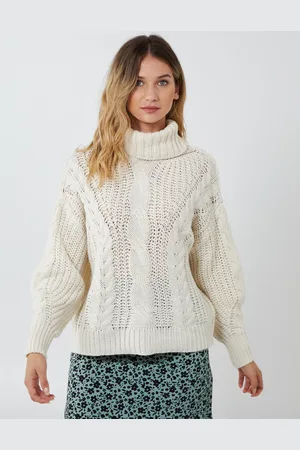 Blue Vanilla Cropped Oversized Cable Roll Neck - M/L /